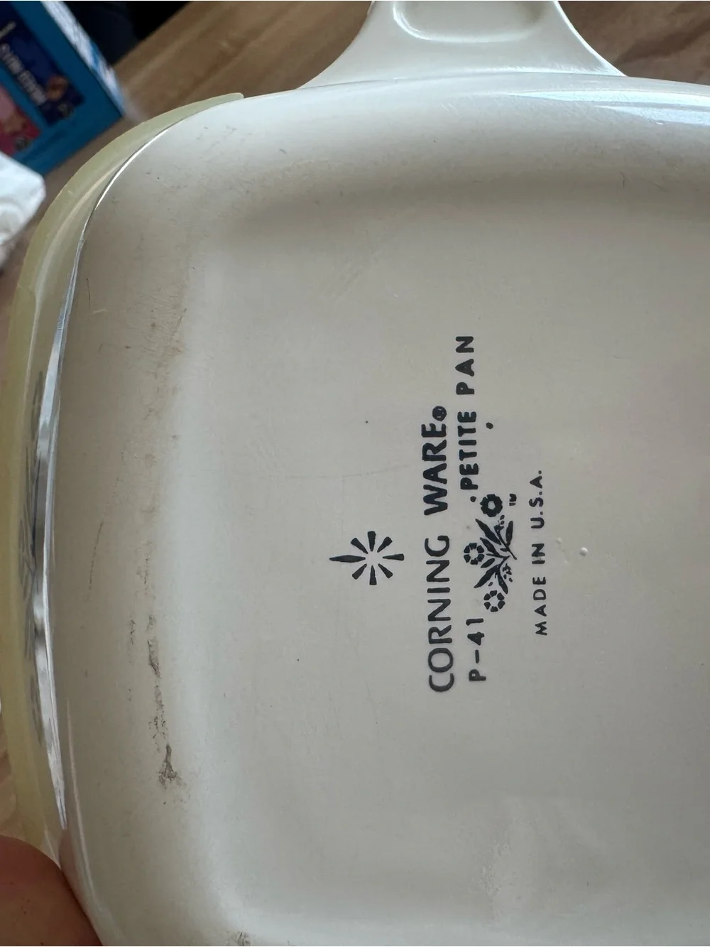 Corningware White Mini Baking Casserole with plastic lid with Blue Floral Motif